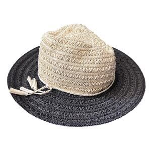 Something Special Wicker Woven Sun Hat Black Tan Size M